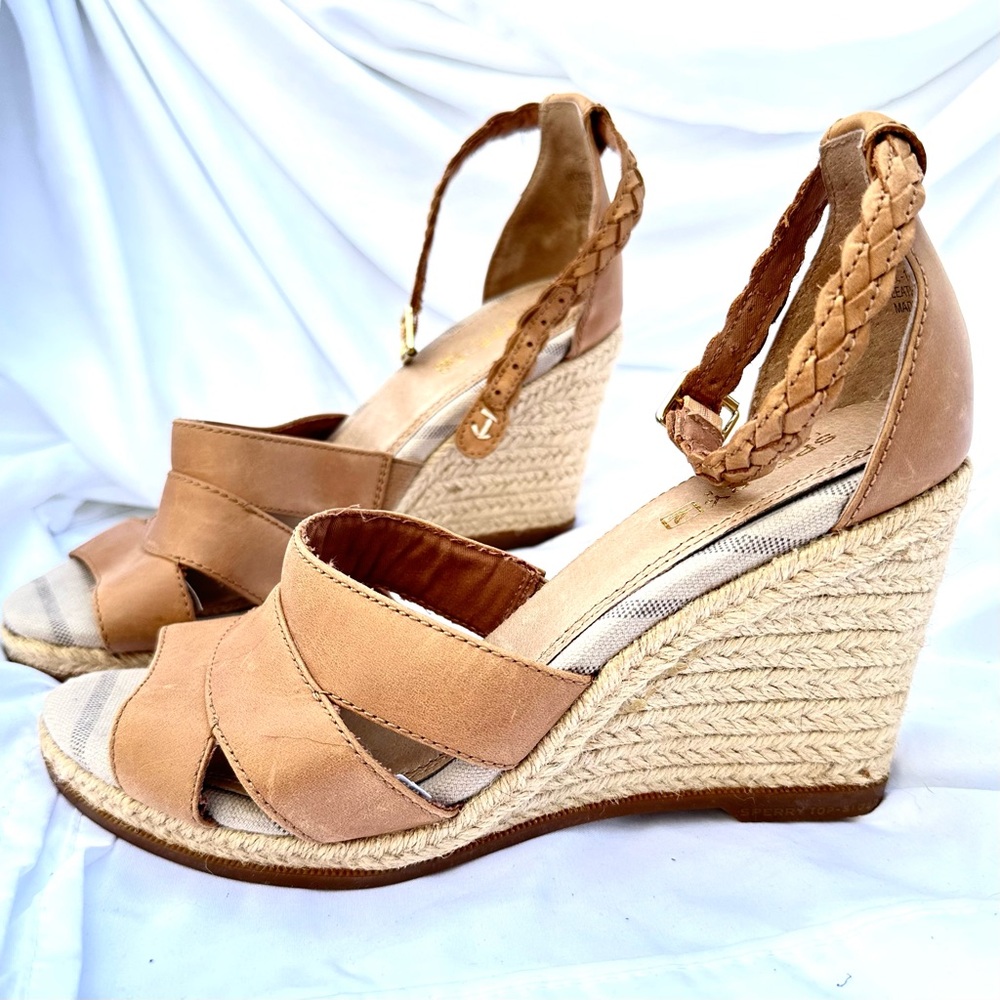 SPERRY Tan Braided Wedge Sandals, size 8M, Nautical, leather, New without tags